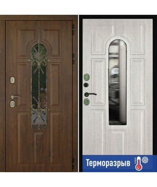 Входная дверь "ЛИОН" ТЕМНЫЙ ОРЕХ / АЛЬБЕРО БРАШ СЕРЕБРО ТЕРМО С ТЕРМОРАЗРЫВОМ