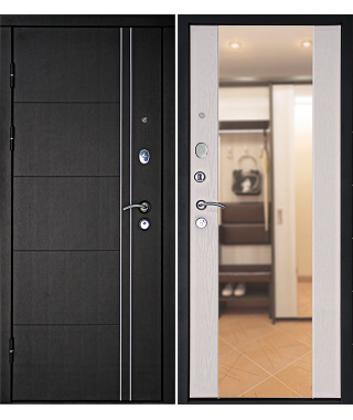 Входная дверь «Тепло-люкс» с зеркалом  (Дуб беленый)